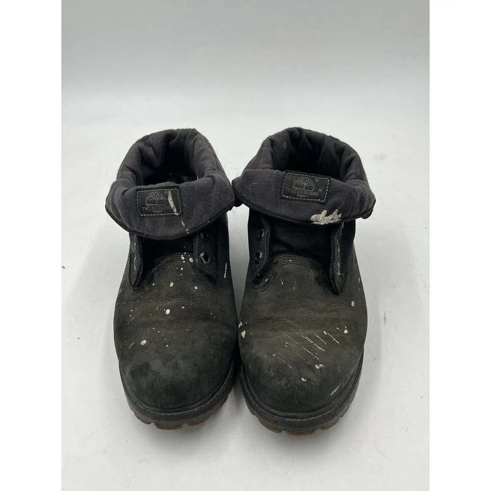 Timberland Mens Black Roll Top Leather Boots Size 8 Lace Up Work Boots